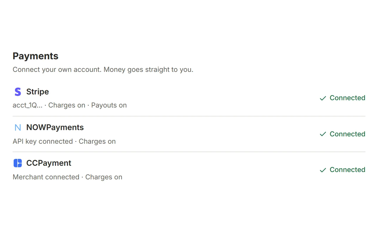 MemberPilot payment accounts screen for connecting your own Stripe account